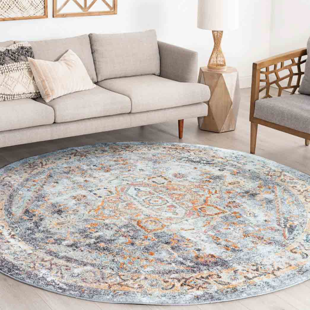 Tyse Area Rugs Wakefield 5'3" Round Blue WFL4106