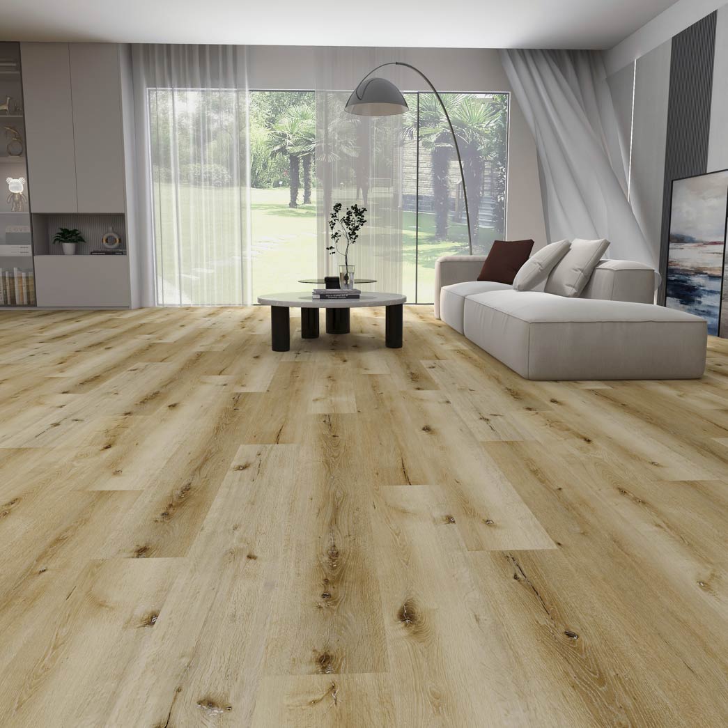 Xulon Flooring Waterford XF08WA Ivory 8mm 20mil WPC EIR Painted Bevel Vinyl Plank Room Scene