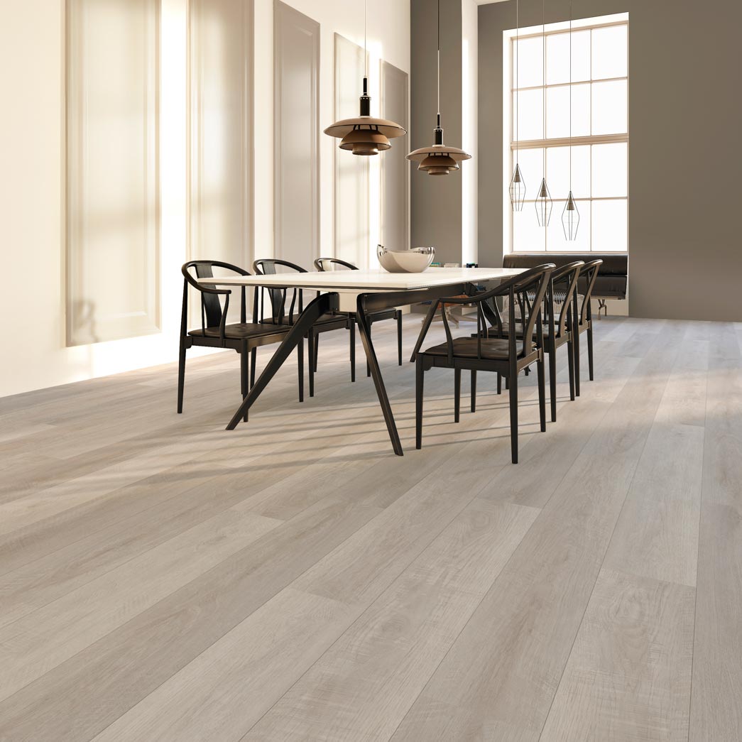 Terra Floors Westridge Glacier Lake 6.5mm 20mil EIR Painted Bevel SPC Vinyl Plank Room Scene