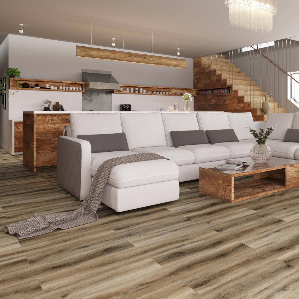 Terra Floors Westridge Lake House 6.5mm 20mil EIR Painted Bevel SPC Vinyl Plank Room Scene