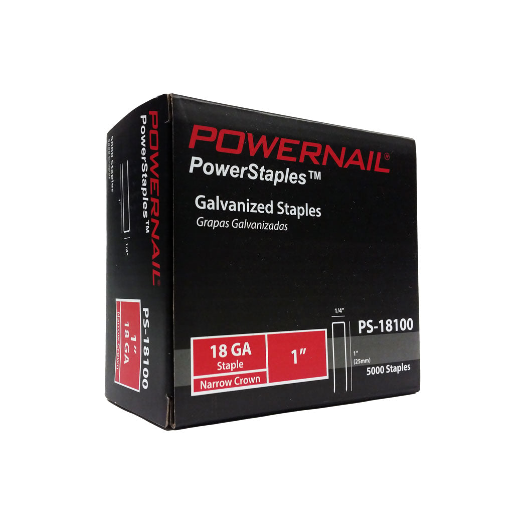 Powernail 18 GA 1'' Staples 1/4'' Crown PowerStaples 5M(5000Ct) Item No: PS18100